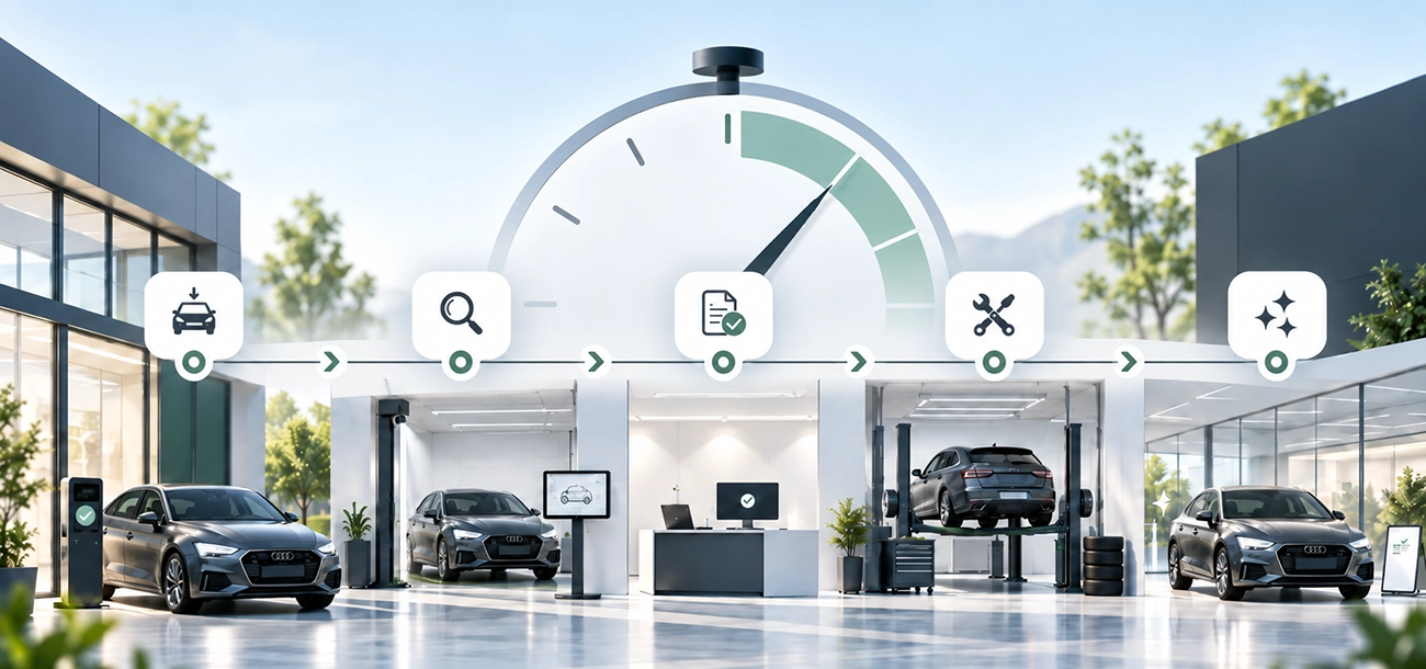Darstellung der gebündelten Prozessschritte bei FleetParQ