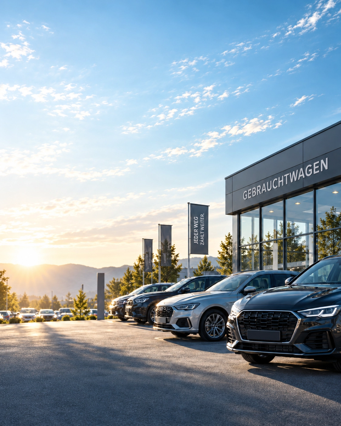 Gebrauchtwagenbestand vor dem Autohaus